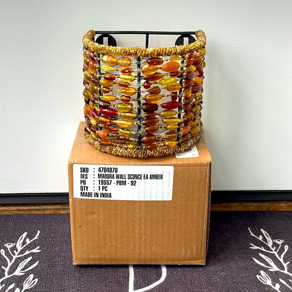 (3) Pottery Barn "Madura" Amber Beaded Wall Sconce Votive Candle Holder